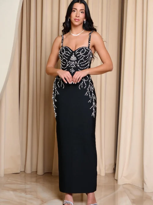 Crystal Beaded Maxi Bandage Dress