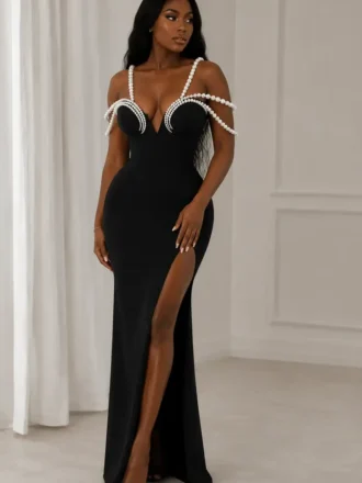 Pearl Strap Bodycon Evening Gown